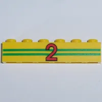 Brick 1 x 6 with 2 Green Stripes and Red '2' Print