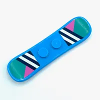 Sports Snowboard Small 2 x 6 with 2 Centered Studs, Dark Blue/White Stripes, Dark Pink/Dark Turquoise Shapes Print