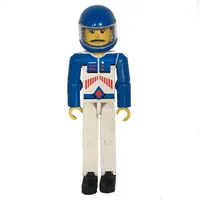 Technic Figure White Legs, White Top with Red Arrow Stripes Print, Blue Arms - Blue Helmet