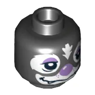 Minifig Head Skinnet, Dual Sided, Skunk with Lavender Eyes and Nose Happy / Sleepy Print [Hollow Stud]