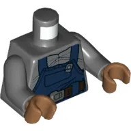 Torso Overalls, Dark Blue with Reddish Brown Belt with Buckle / Dark Blue Y Straps on Back Print (Ugnaught), Dark Bluish Gray Arms, Medium Nougat Hands