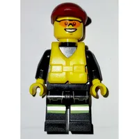 Fireman, Orange Safety Vest with Radio, Dark Red Cap, Yellow Life Vest, Orange Sunglasses