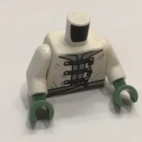 Torso Tunic, Light Bluish Gray Trim and Belt, Dark Bluish Gray Ties, Gold Buttons / Dragon Symbol on Back Print, White Arms, Sand Green Arms