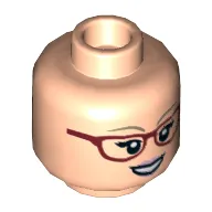 Minifig Head Bernadette, Dual Sided, Dark Red Glasses, Dark Tan Eyebrows, Smile / Angry [Hollow Stud]