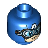 Minifig Head Captain America, 'A' on Forehead, Dark Brown and Gold Goggles, Light Nougat Face Print