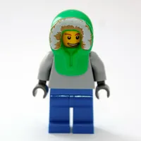 Man, Plain Light Bluish Gray Torso, Blue Legs, Bright Green Hood