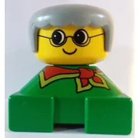 Duplo 2 x 2 x 2 Figure Brick, Rounded Bangs, Light Gray Hair, Glasses, Red Scarf Print