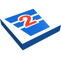 Tile 2 x 2 with Red "2" and White Striped Wedge Print