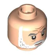Minifig Head General Dodonna, Dark Bluish Gray Eyebrows, White Beard, Closed Mouth / Open Mouth with Teeth Print