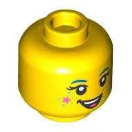 Minifig Head Izzie, Dark Azure Eyebrows, Bright Pink Star and Heart on Cheeks, Dots, Open Mouth Smile / Closed Eyes Smile print