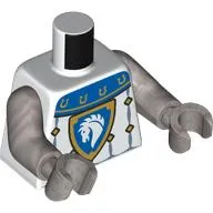 Torso, Knight Armor, Blue Collar, Shield with White Horse on Blue Field, Gold Border, Diamonds print, Flat Silver Arms and Hands