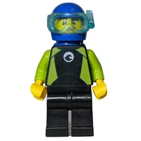 Diver, Man, Black and Lime Wetsuit, Blue Helmet and Mask