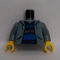 Torso Jacket Open over Polo Shirt with Horizontal Stripes Print (Spider-Man), Sand Blue Arms, Yellow Hands