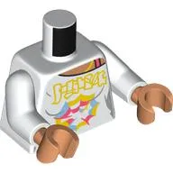 Torso, Shirt, Coral Strap, Yellow/Coral/Bright Light Blue Decorations print, White Arms, Nougat Hands