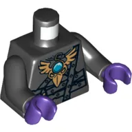 Torso Armor with Dark Bluish Gray Belts, Gold Raven Head and Blue Round Jewel (Chi) Print, Black Arms, Dark Purple Hands