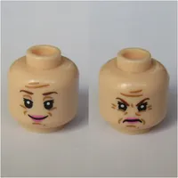 Minifig Head Dolores Umbridge, Dual Sided, Pink Lips, White Pupils, Reddish Brown Eyebrows Print [Hollow Stud]