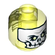 Minifig Head Scythe Master Ghoultar, Skull Mask with White Face and Teeth, Yellowish Green Eyes / Metal Patch Print
