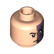 Minifig Head Two-Face (Harvey Dent), Half Normal, Half Purple with Scar Print [Blocked Open Stud]