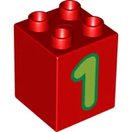 Duplo Brick 2 x 2 x 2 with Lime '1' Print