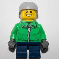 Boy, Green Jacket, Short Dark Blue Legs, Light Bluish Gray Helmet