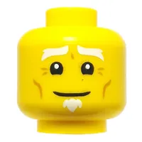 Minifig Head First Spinjitzu Master, White Eyebrows, Goatee, Wrinkles, Braided Ponytail in the Back
