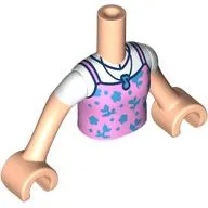 Minidoll Torso Girl with Light Nougat Arms and Hands with Bright Pink Top, Medium Blue Flowers, Music Note Pendant, White Shirt print
