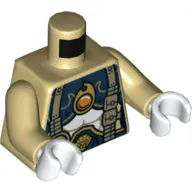 Torso Armor, Dark Blue and Gold with Scales, Straps, Pouches and Fire Chi Emblem Print, Tan Arms, White Hands