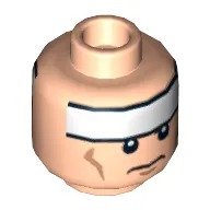 Minifig Head Batman, White Stripe on Forehead and Cheek Lines, Frown / Determined Print