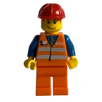 Train Worker - Orange Safety Vest, Orange Legs, Red Helmet, red Hair