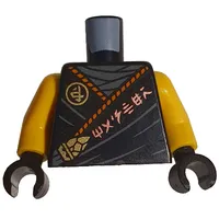 Torso Robe, Orange Asian Symbols print, Yellow Arms, Black Hands