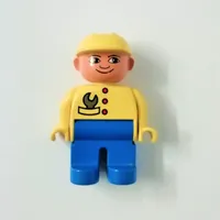 Duplo Figure, Early, Hard Hat Yellow, Blue Legs, Wrench in Pocket Print