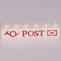 Brick 1 x 6 with 'POST', Horn, and Envelope Print