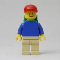 Blue Torso, Tan Legs, Red Cap, Green Backpack