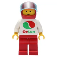 Racer, White Top with Large Octan Logo, Red Legs, Red Helmet with Visor