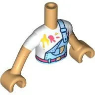 Minidoll Torso Girl with Light Bright Blue Overall, Coral Belts, Bright Light Orange/Coral Paint Spots, White Shirt Warm Tan Arms and Hands