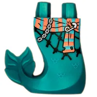 Tail, Mermaid Curved Right with Coral/Medium Azure Sash, Safety Pin, Chain Print