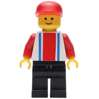 Man - White Torso with Blue/Red Stripes, Black Legs, Red Cap