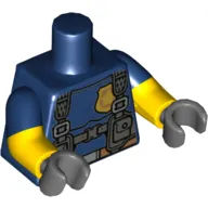 Torso, Dual Molded Arms, Muscles, Harness, Gold Police Badge Print, Dark Blue Sleeves Pattern, Yellow Arms, Dark Bluish Gray Hands