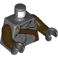 Torso Shirt with Spirals, Reddish Brown Straps and Dark Tan Pouch Print, Dark Brown Arms, Black Hands