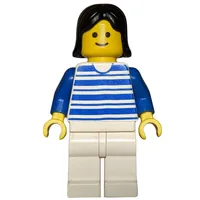 Woman, White and Blue Striped Shirt, White Legs, Black Hair