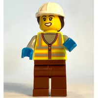 Harbor Worker, Vibrant Yellow Safety Vest, Reddish Brown Legs, White Helmet with Ponytail, Orange Life Vest