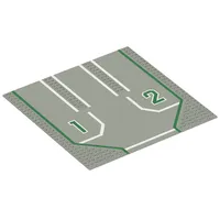 Baseplate 32 x 32 with 9-Stud Straight, 3-Lanes and Left '1', Right '2' Print