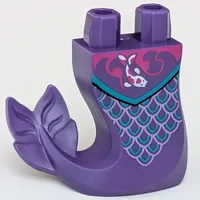 Tail, Mermaid Curved Right with Koi Fish, Dark Turquoise Scales Print